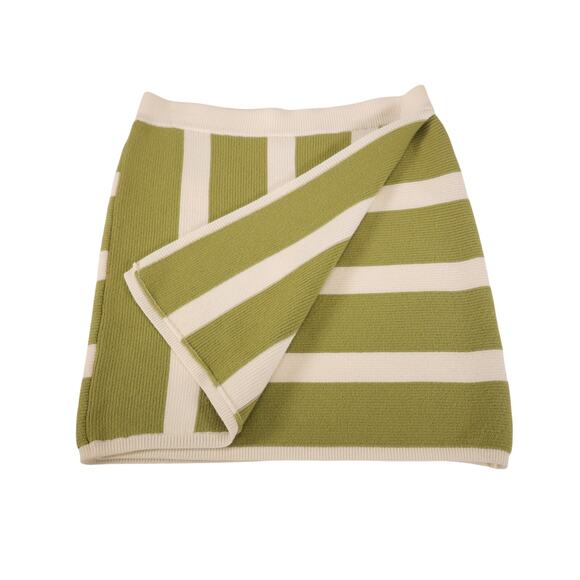 Blue Blush Knit Sweater Faux Wrap Mini Skirt - Large - Green/Cream Striped - NWT - Picture 2 of 4